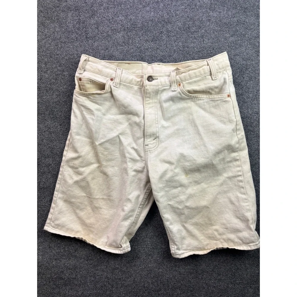 Vintage Levis 550 Denim Shorts Mens 34 Cream Off White Made in USA